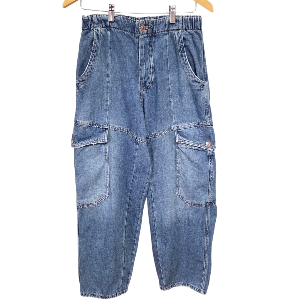 Free People All Star Pull On Jeans Utility Cargo Low Slung Baggy Denim Small - Picture 3 of 12